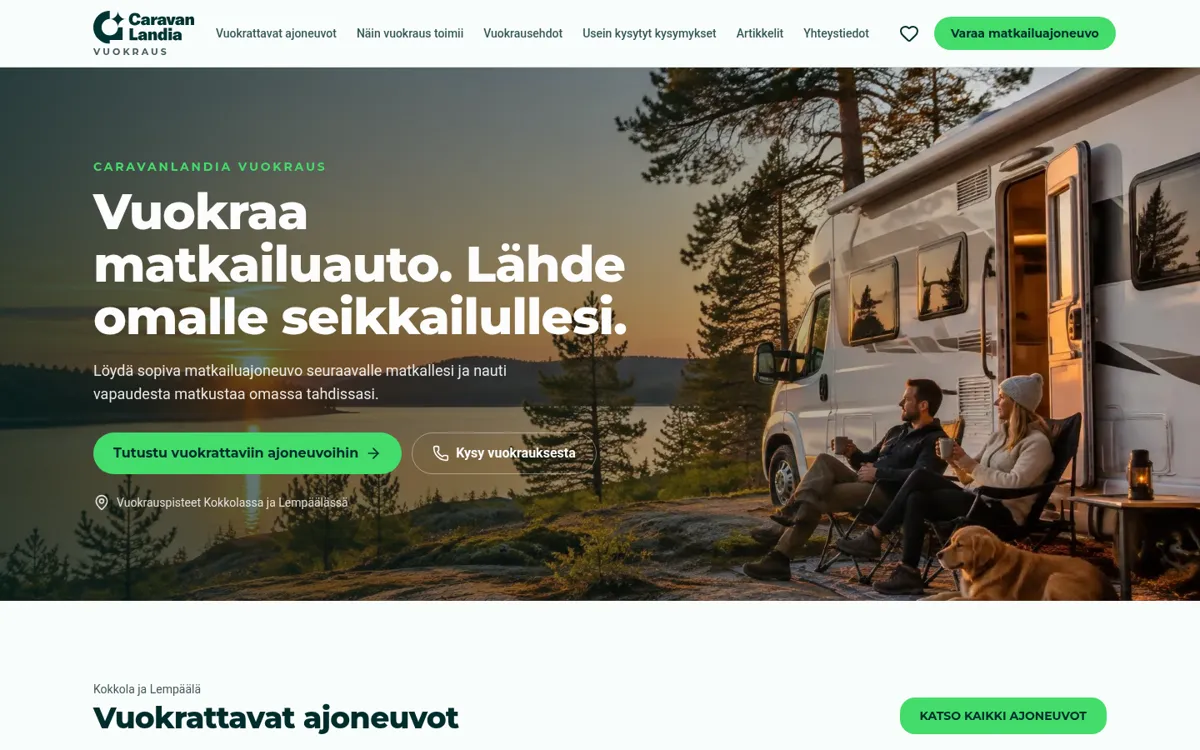 Caravanlandia – verkkosivuston kuvakaappaus