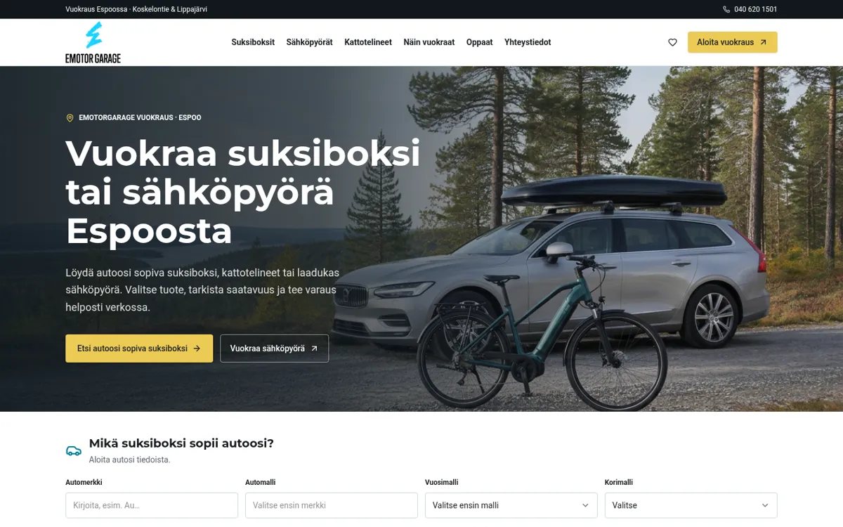 eMotorgarage – verkkosivuston kuvakaappaus