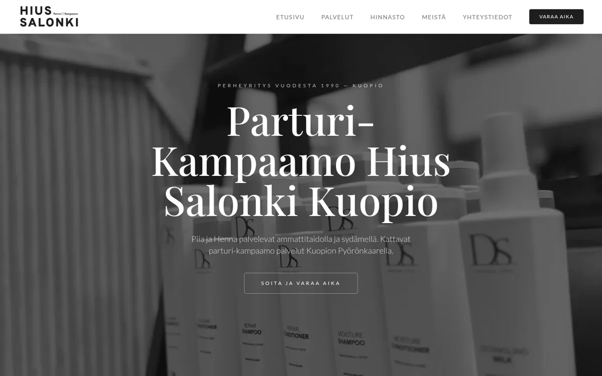 Hius Salonki – verkkosivuston kuvakaappaus