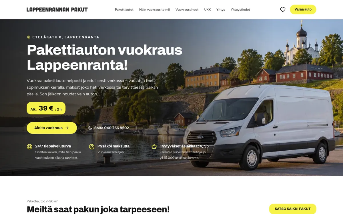 Lappeenrannan Pakut – verkkosivuston kuvakaappaus