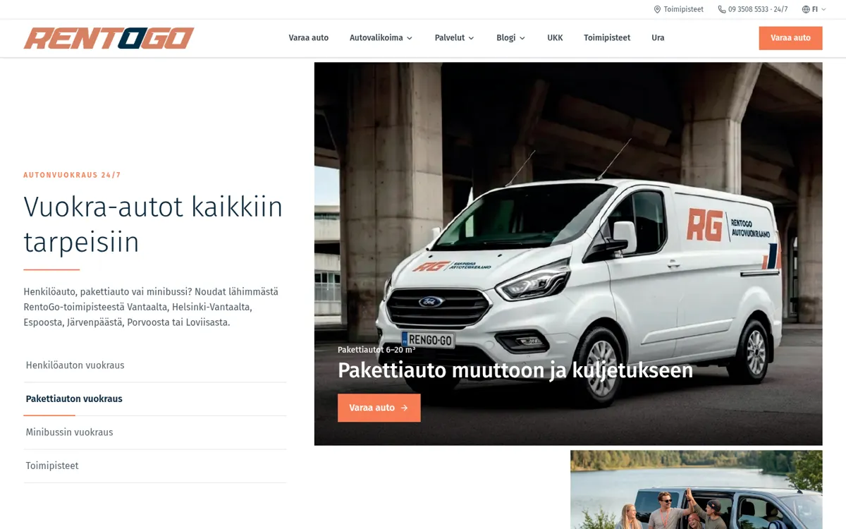 RentoGO – verkkosivuston kuvakaappaus